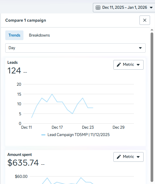 Lead Campaign TD5MP — 124 leads · $635.74 spend